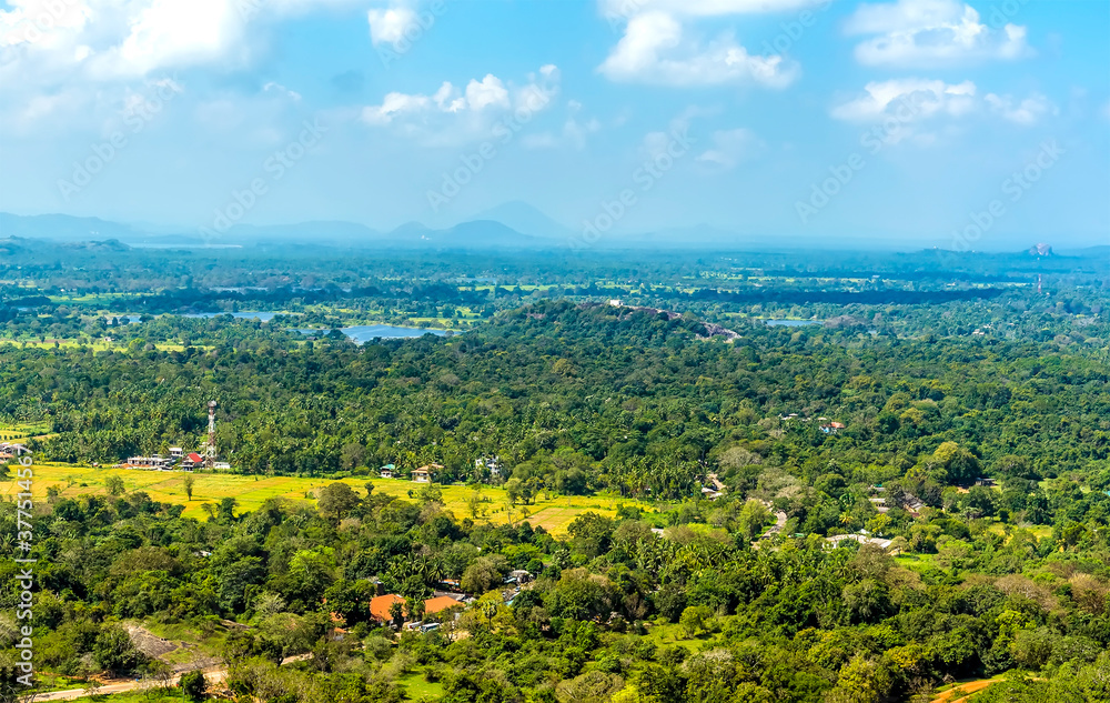The panorama view from the top of the rock fortress of Sigiriya, Sri Lanka