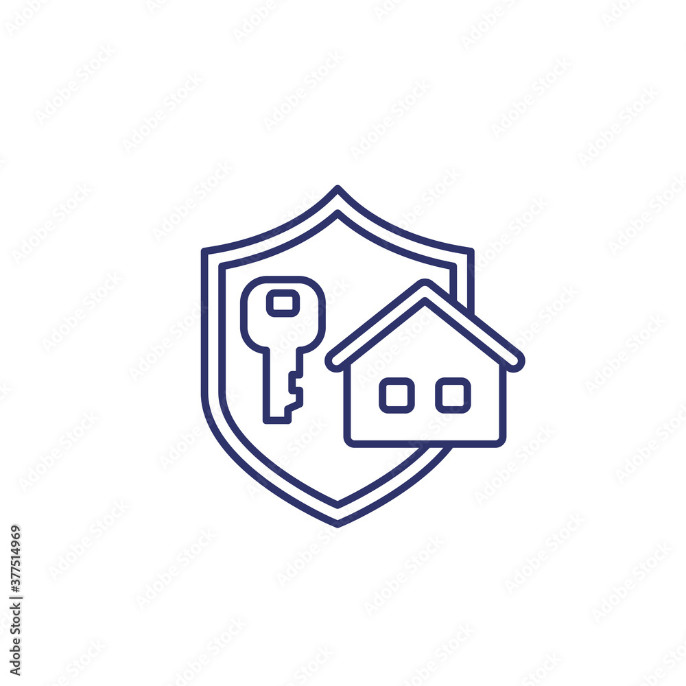 home and key line icon with shield