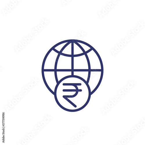 indian rupee and globe line icon