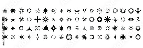Set Black Collection Star Icons Sparkles Vector Symbols Shine Elements Design Style