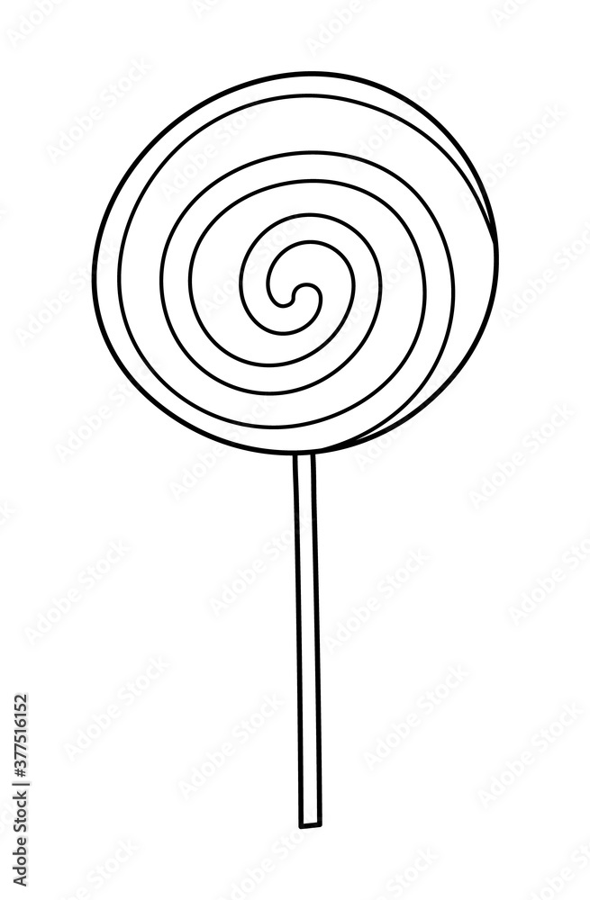 Vector black and white sweet for trick or treat game. Lollypop outline illustration isolated on white background. Traditional Halloween party food. . Vector black and white sweet for trick or treat game. Lollypop outline illustration isolated on white background. Traditional Halloween party food. .