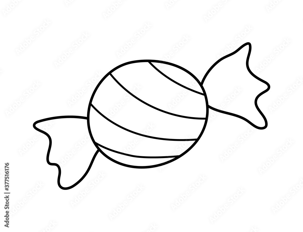 Vector black and white sweet for trick or treat game. Candy outline illustration isolated on white background. Traditional Halloween party food. .