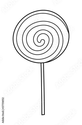 Vector black and white sweet for trick or treat game. Lollypop outline illustration isolated on white background. Traditional Halloween party food. .