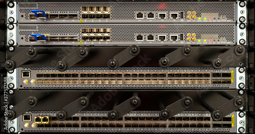 The telecommunication equipment in the server rack