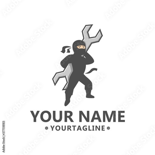 ninja with wrench logo. vector illustration