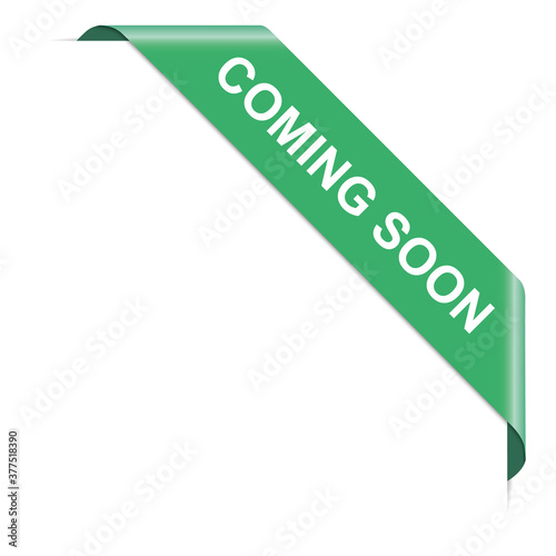 COMING SOON - green corner ribbon banner on white background