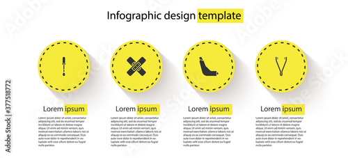 Set Pipette, Crossed bandage plaster, Inhaler and Medical tweezers. Business infographic template. Vector.