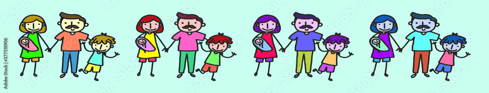 set of happy family cartoon icon design template with various models. vector illustration set of happy family cartoon icon design template with various models. vector illustration