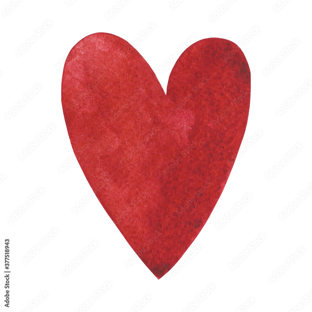 Watercolor hand drawn red heart clip art. Valentine illustration. Love day design element. Romantic illustration.