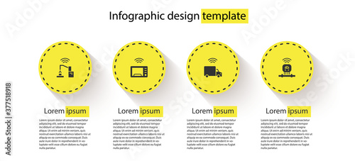 Set Robotic robot arm hand factory, Smart microwave oven, truck and sensor. Business infographic template. Vector.