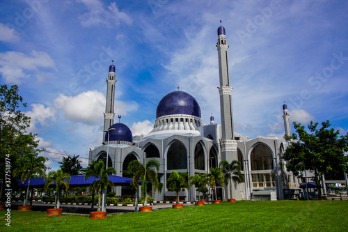 view of Kubang Kerian town in Kota Bharu. Looking over Sultan Ismail Petra Mosque and Pasir Hor - Kubang Kerian interchange bridge.