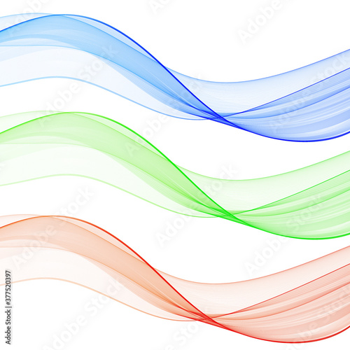 Set of colored waves. Green, blue and red lines. Abstract vector layout. eps 10