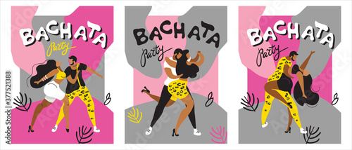 set of vector pictures with dancers. people dance bachata, latin dances. sexy couple dancing sensually.