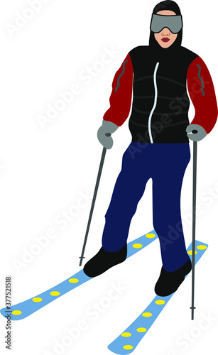 Sportsman skiing on White Background. Vector illustration