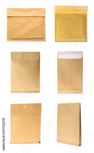 Set of paper envelopes isolated on white