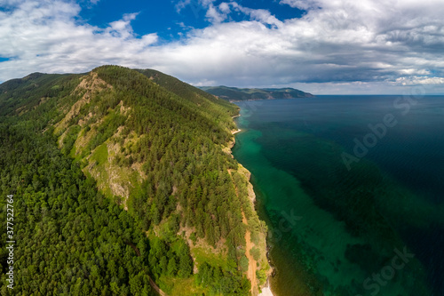 Aerial view of the coast of Lake Baikal near the Bolshiye Koty village photo