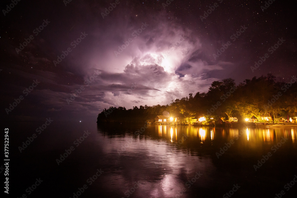 Landscape of Togean island in the night with the blizzard Landscape of Togean island in the night with the blizzard