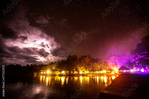 Landscape of Togean island in the night with the blizzard