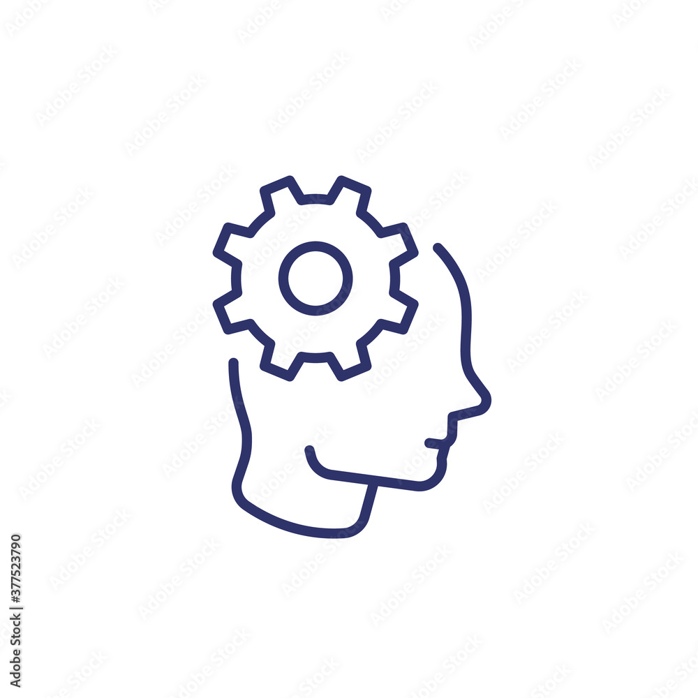 creativity, thinking line icon with head and gear creativity, thinking line icon with head and gear