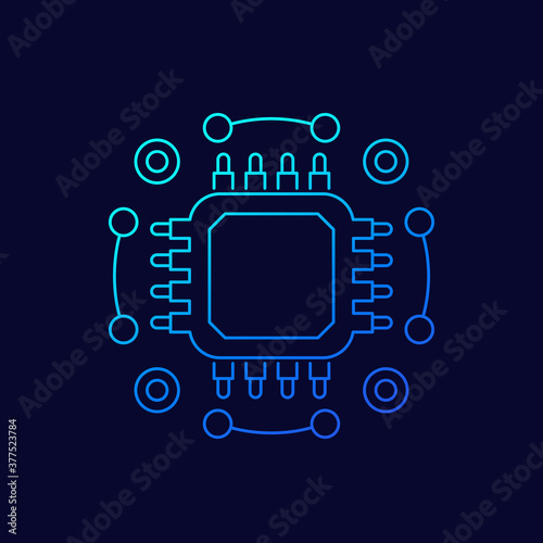 chip, microchip line icon, vector