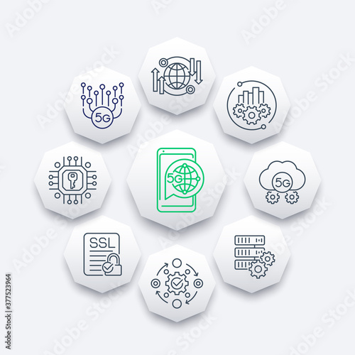 5G network technology line icons, vector design
