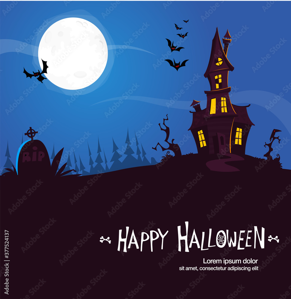 Cartoon haunted old house. Vetor illustration isolated