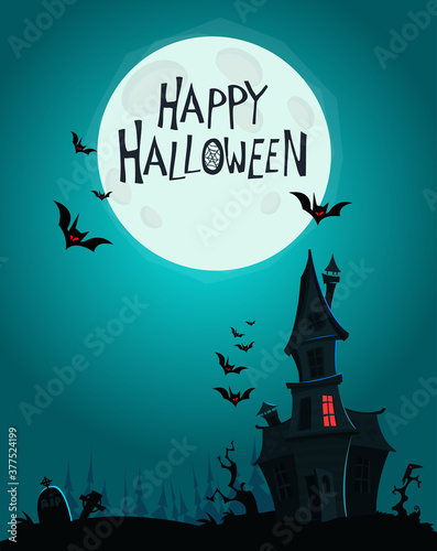 Cartoon haunted old house. Vetor illustration isolated