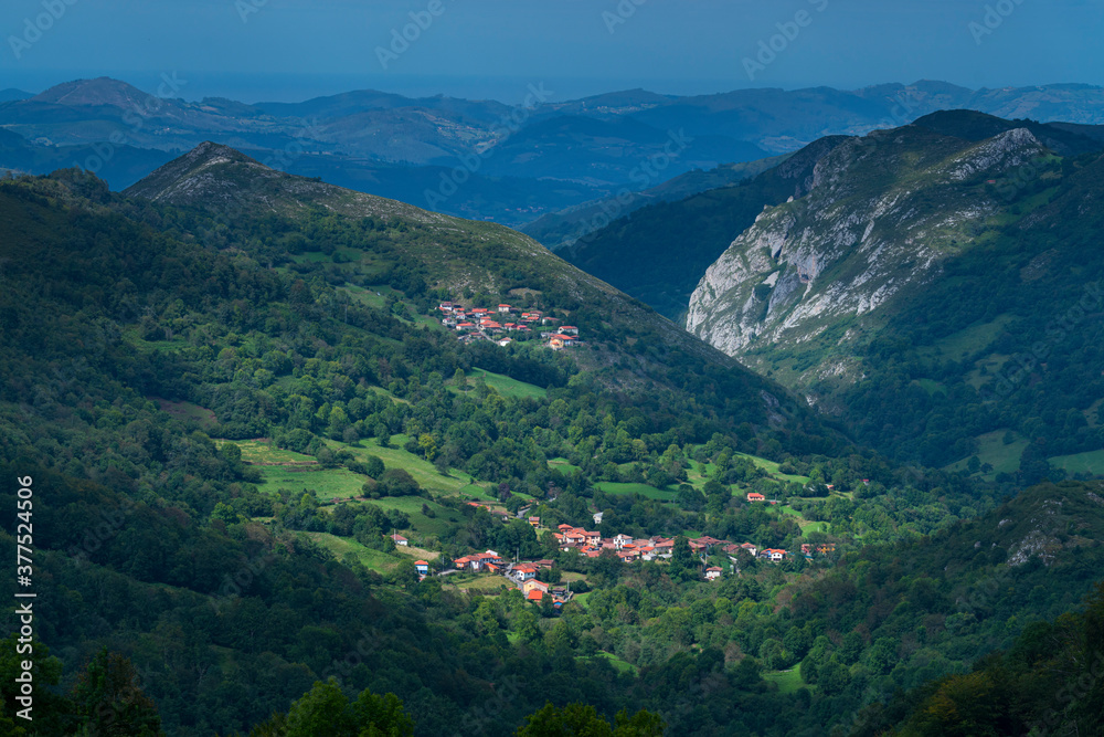 Villages of Villabre and Fojo. Natural Monument of the Ports of Marabio between the councils of Yernes and Tameza, Teverga and Proaza in the Natural Park Las Ubiñas-La Mesa, Asturias, Spain, Europe