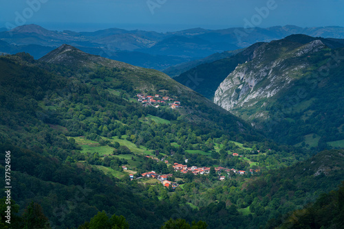 Villages of Villabre and Fojo. Natural Monument of the Ports of Marabio between the councils of Yernes and Tameza  Teverga and Proaza in the Natural Park Las Ubi  as-La Mesa  Asturias  Spain  Europe