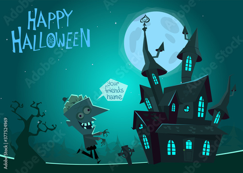 Cartoon haunted old house. Vetor illustration isolated