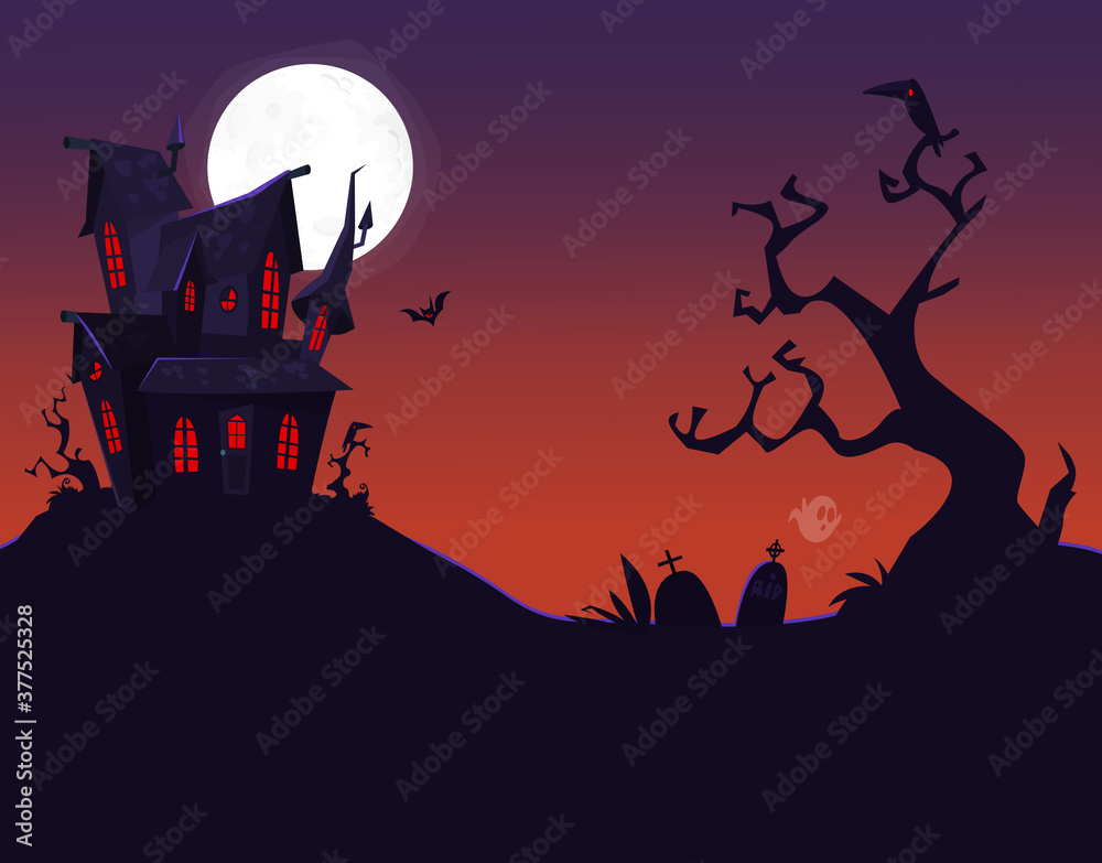 Cartoon haunted old house. Vetor illustration isolated