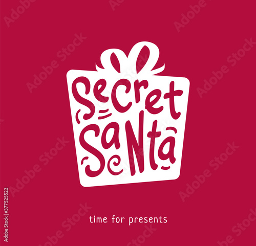 Secret Santa gift logo design on red background. - Vector
