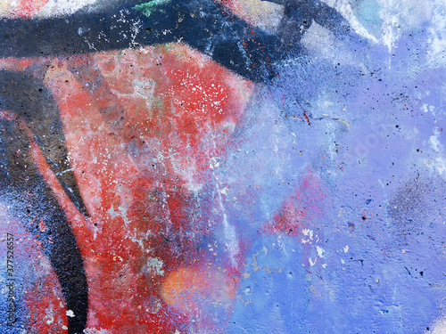 Abstract, damage to walls with many colors. Style of landscape. Rough concrete surface with cracks, scratches and paint stains. Great background or texture.