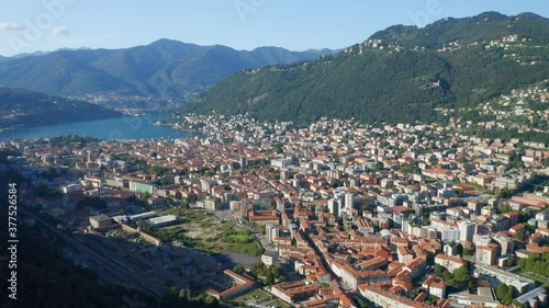 Aerial view of Baradello castle overlooking the city of Como, northern Italy. photo