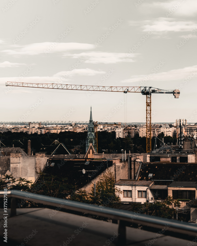 City skyline with a crane