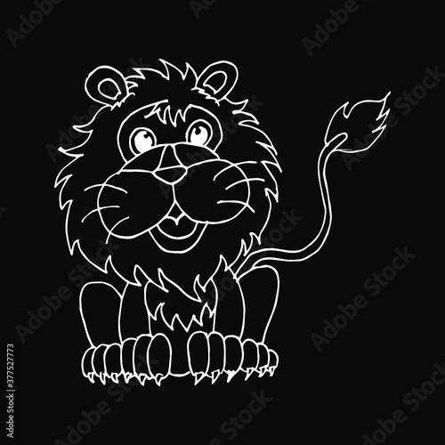 Cute little lion in cartoon style on white background, vector illustration.