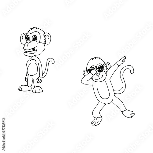 Vector illustration of cartoon monkey. Coloring page.