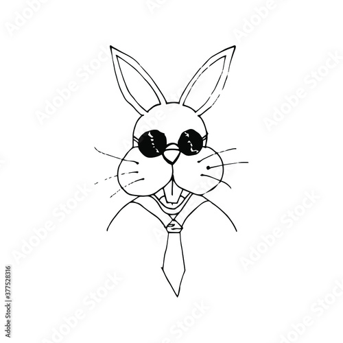 Rabbit businessman, in business suit. Black and white rabbit face vector illustration.