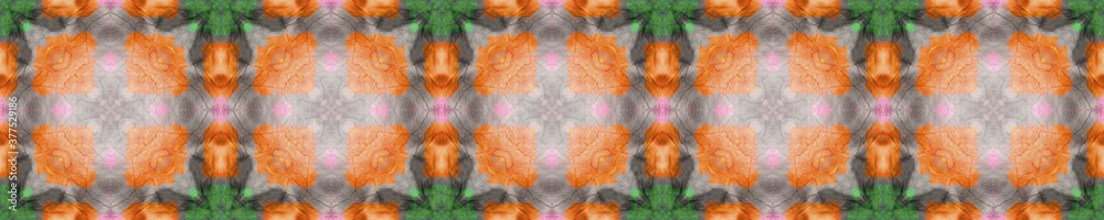 Tie Dye Effect. Asian Backdrop.  Orange, Green and Pink Textile Print. Rainbow Natural Ethnic Illustration. Colorful Tie Dye Effect.