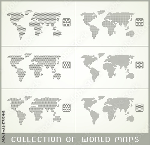 Collection of dotted world maps