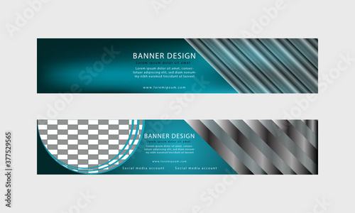 Gradient banner front and back on grey background.