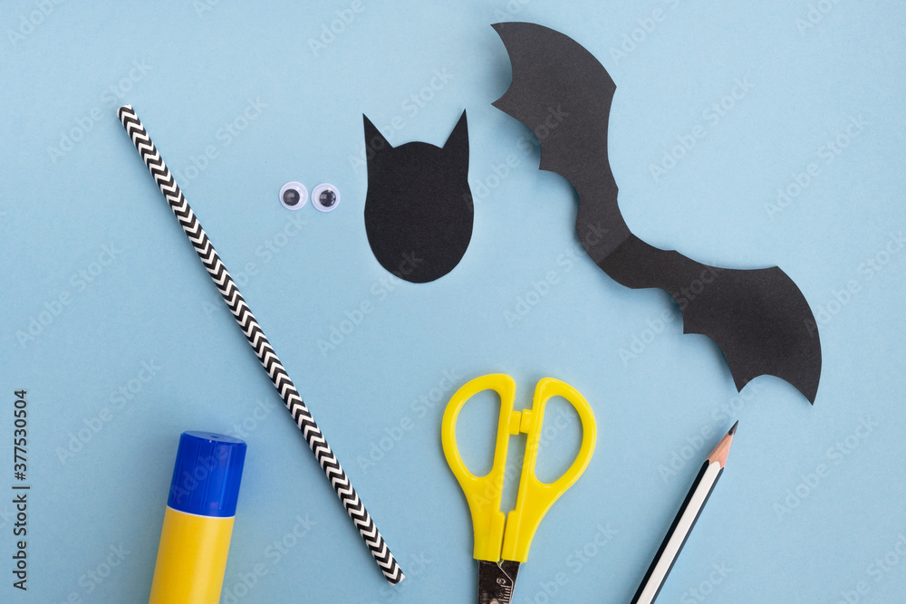 Halloween handmade decor. How to make funny paper bat. Cutting the