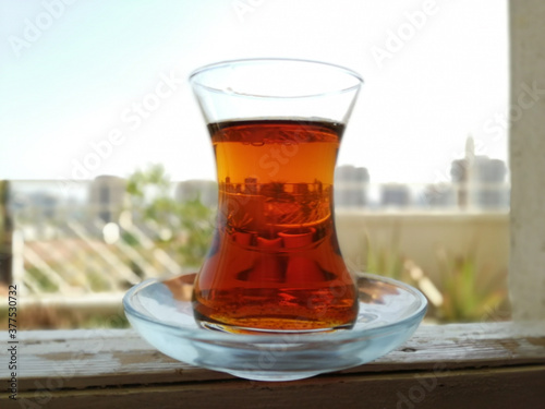 Turkish tea freshly brewed in a tea glass
