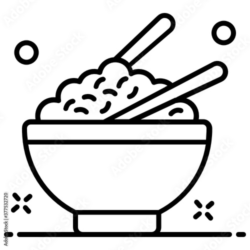 
Rice bowl with spoons, icon design of boiled rice 
