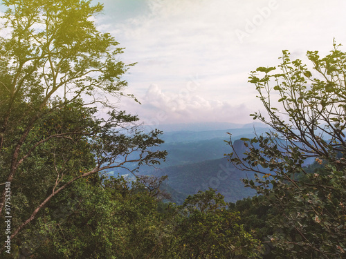 Chauragarh scenic view of satpura mountain range in Pachmarhi hill station . photo
