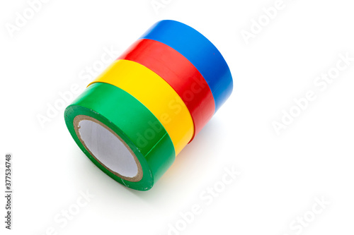 Insulating tape of different colors on a white background. Isolated.