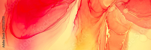 Smoke Texture. Aquarel Backdrop. Liquid Drawing. Red Yellow Smoke Texture. Red Yellow Creative Shape. Modern Effect. Alcohol Ink Composition. Image.