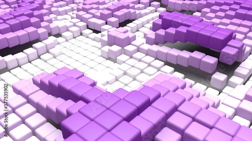 Abstract White And Purple Shade Wavy Random Cubes Surface Landscape Background 3D Rendering