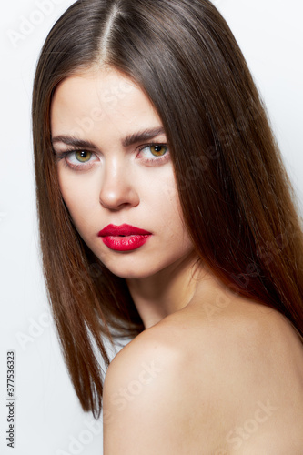 Woman side view portrait bright makeup