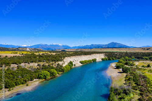 Aerial view over Clutha River / Mata-Au, South Island, New Zealand